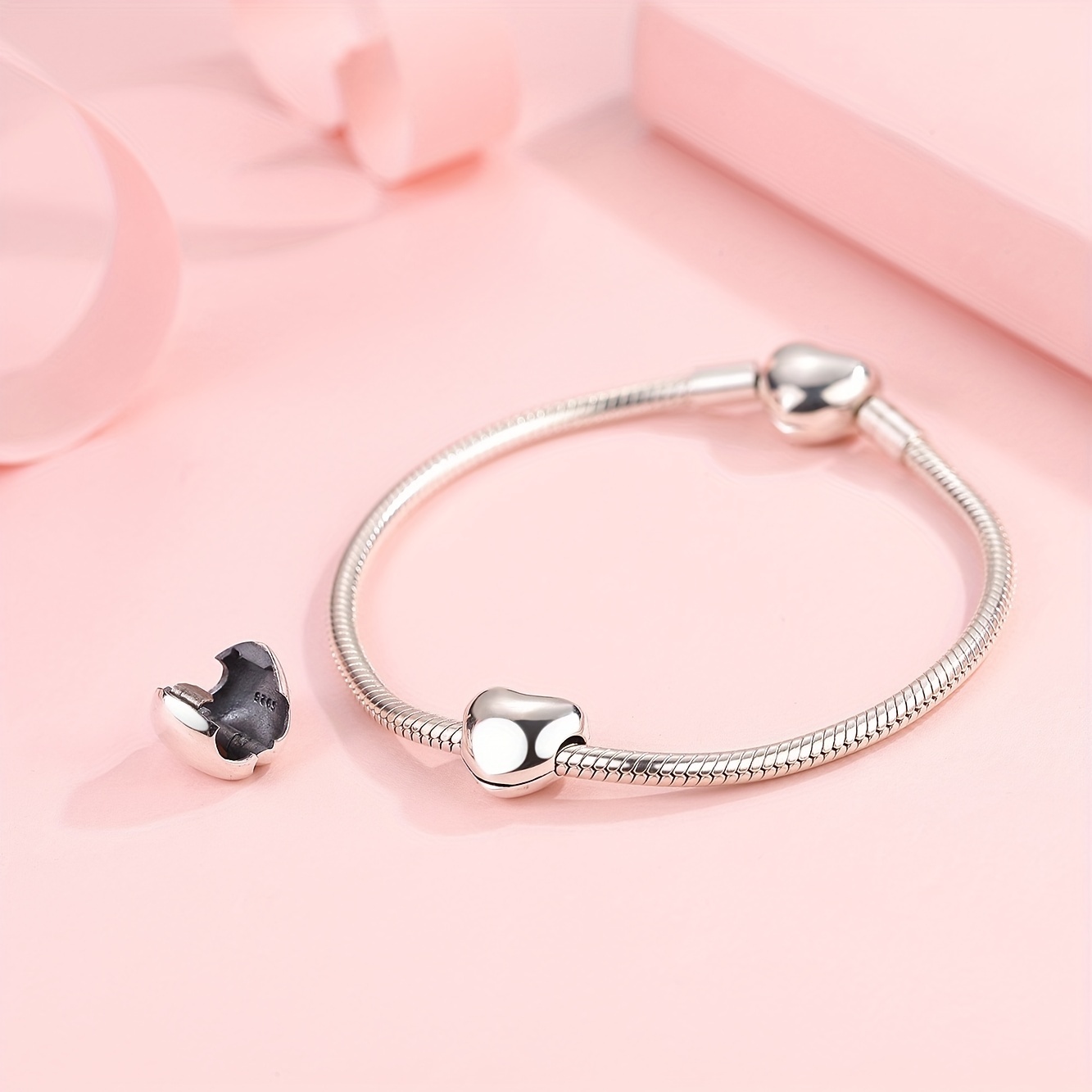 925 Silver Heart Shape Positioning Buckle Charm Beads