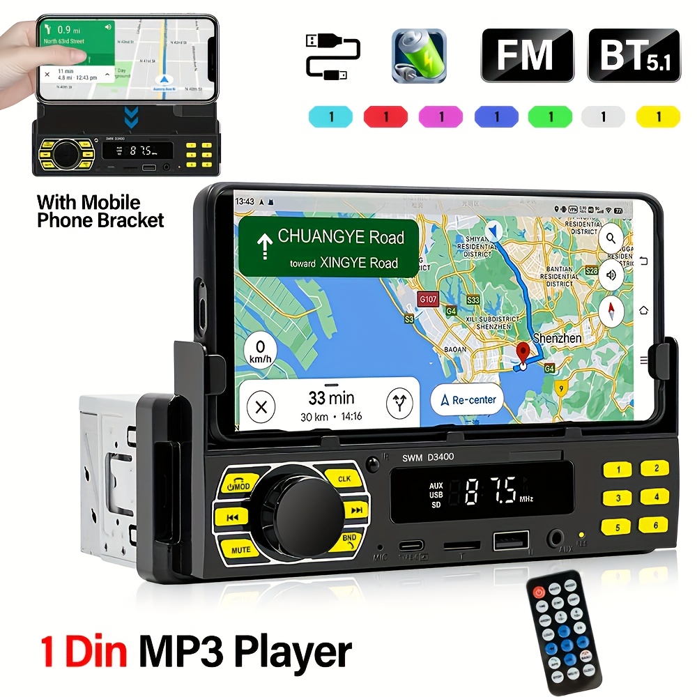 Comprar Hippcron-Radio estéreo para coche, 1 Din, pantalla táctil HD de 5  pulgadas, Bluetooth, reproductor Multimedia MP5, receptor FM, enlace espejo  USB