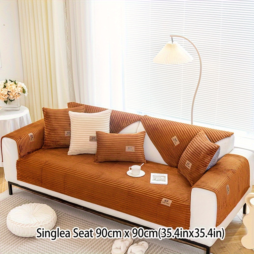 1pc Solid Color Embroidery Plush Thickened Sofa Seat Cushion Cover For  Autumn And Winter, Simple Modern High-end, Warm And Comfortable Sofa Cover,  Living Room Decoration