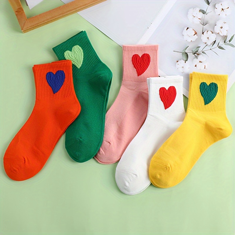 

5 Paires de Chaussettes À Motif de Cœur, Chaussettes D' Mignonnes Et Confortables Pour La Saint-Valentin, Bas Et Lingerie Féminins