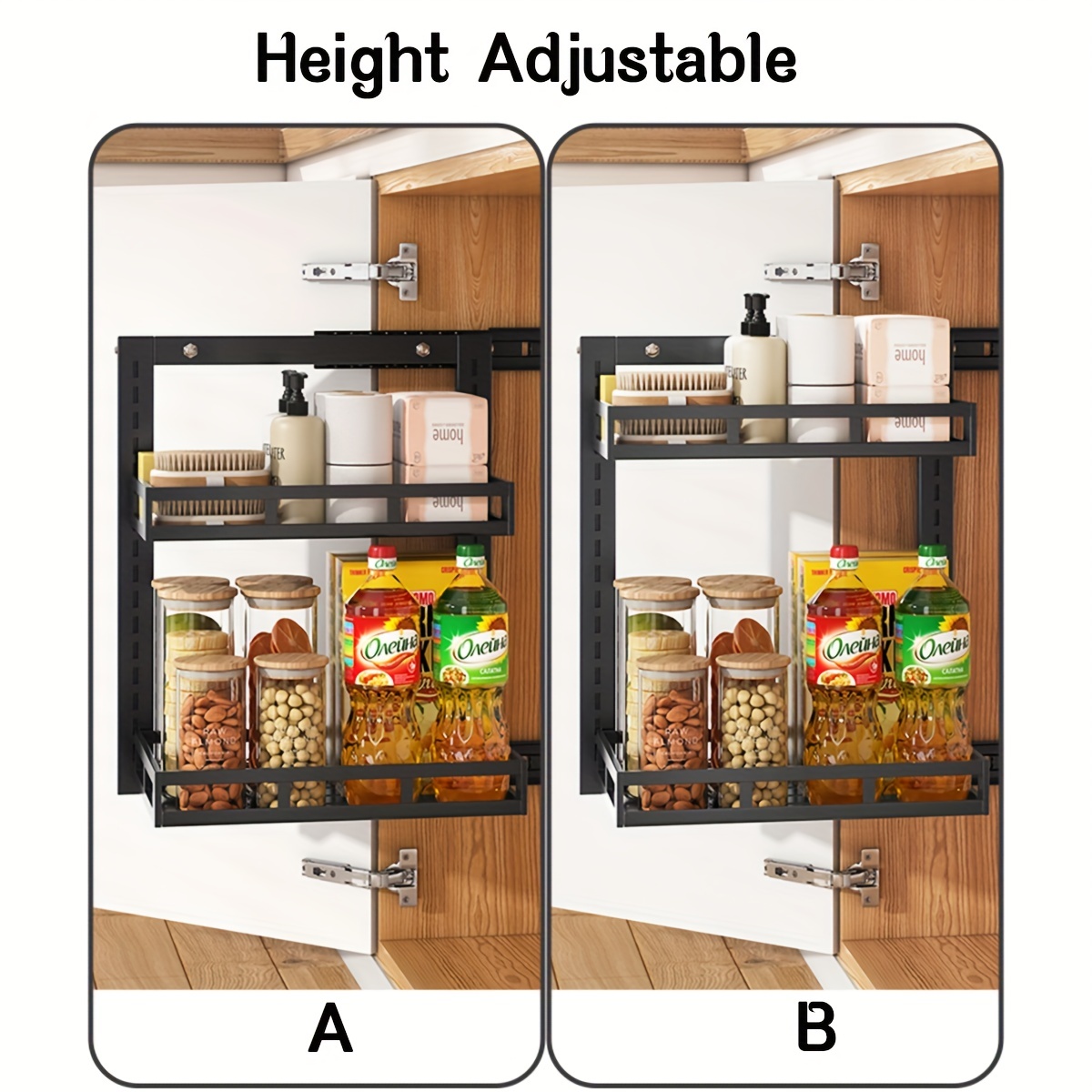 Adjustable Wall-mounted Shower Shelf, Bathroom Kitchen Storage