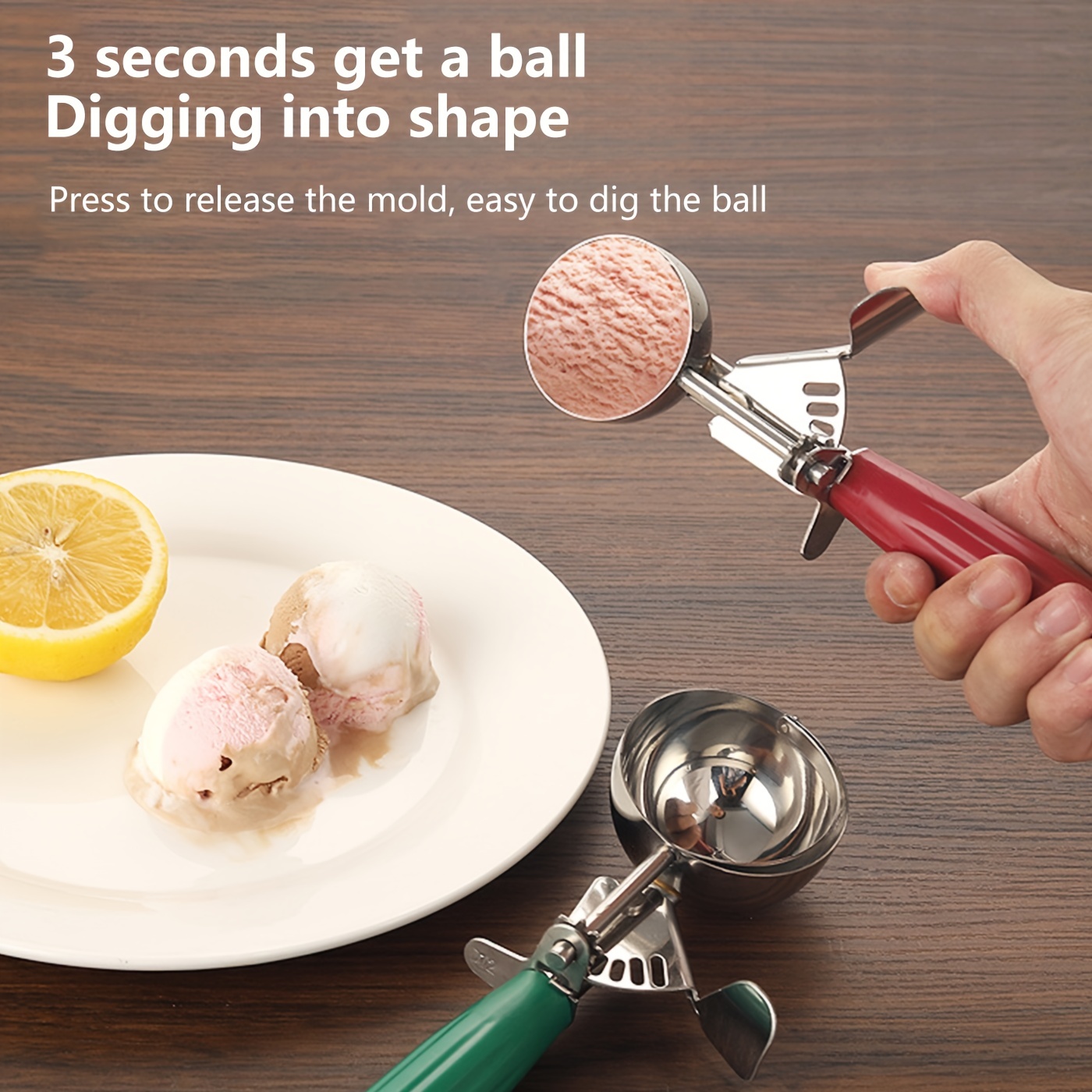 Ball Digger,Cookie Scoop,Ice Scoop With Trigger-Release 3pcs