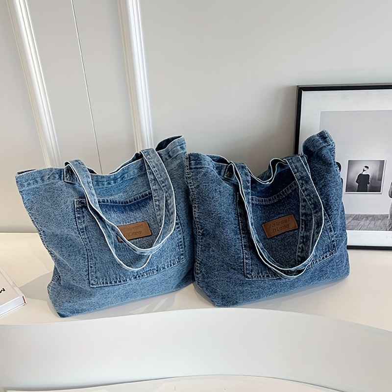 Korean Women Denim Shoulder Bag Large Capacity Y2K Jeans Bags Handbag  Canvas Casual Crossbody Bag Flap Shopping Bag Tote Bags