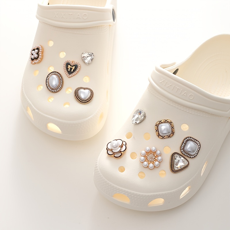 10/12pcs Fashion Rhinestone & Faux Pearl Series Shoes Charms For Crocs  Clogs Sandals Decoration, Shoes DIY Accessories For Women