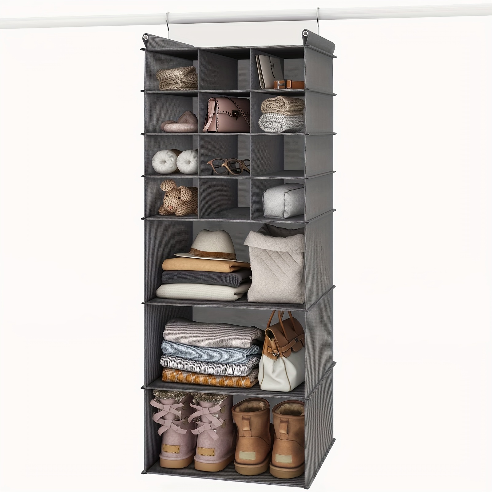 Organizador de ropa para colgar en el armario gris con 6 compartimientos