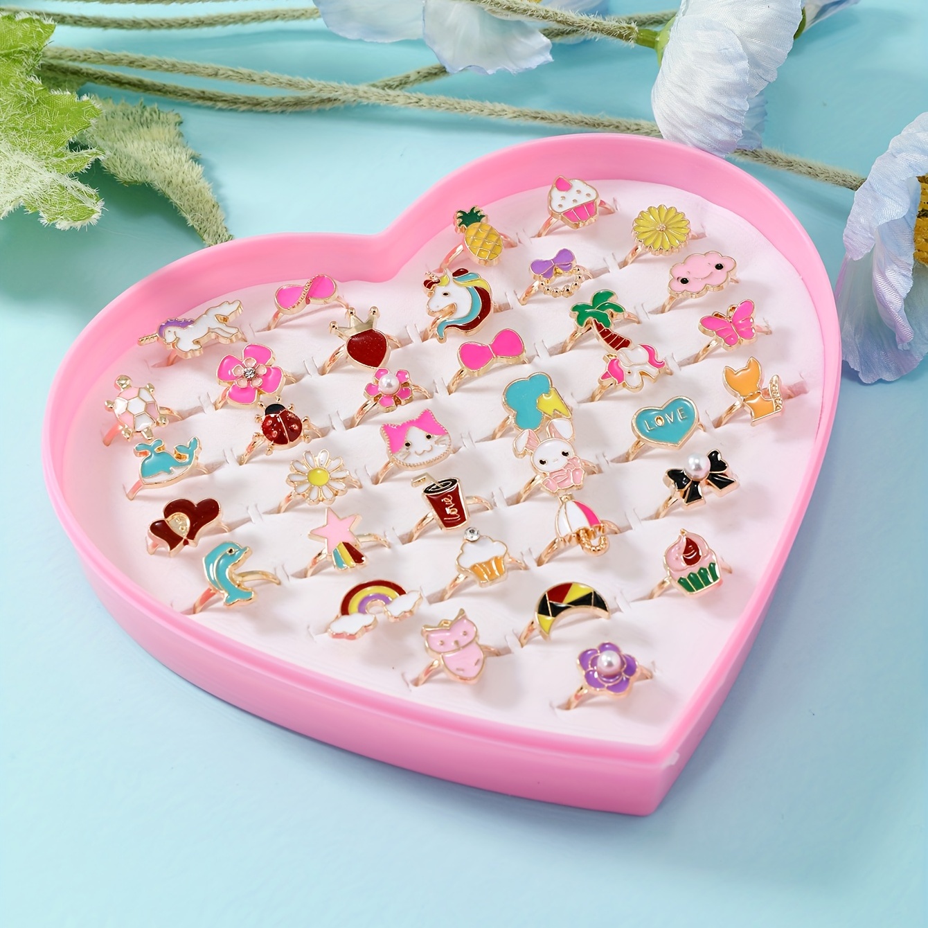 36Pcs/Set Cute Cartoon Rings Little Girls Jewelry Kids Birthday Gifts- with  Box