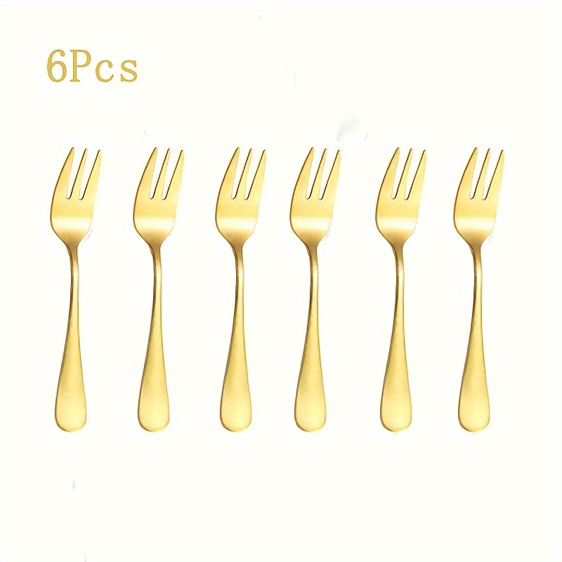 6-pack Stainless Steel Pastry Fork Set, 13.8cm/5.43inch Mirror Polished Cake Dessert Fork For Father's Day/mother's Day, Novelty Cutlery (golden/silvery)