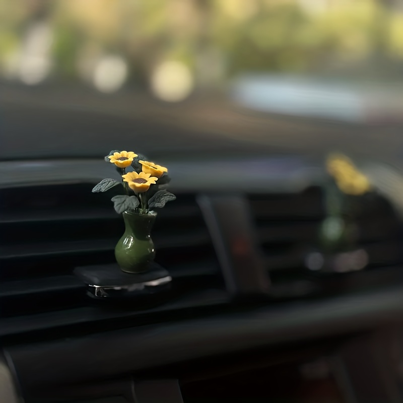 Clip On Car Vent Vase with Yellow Sun Flower Dashboard Decoration