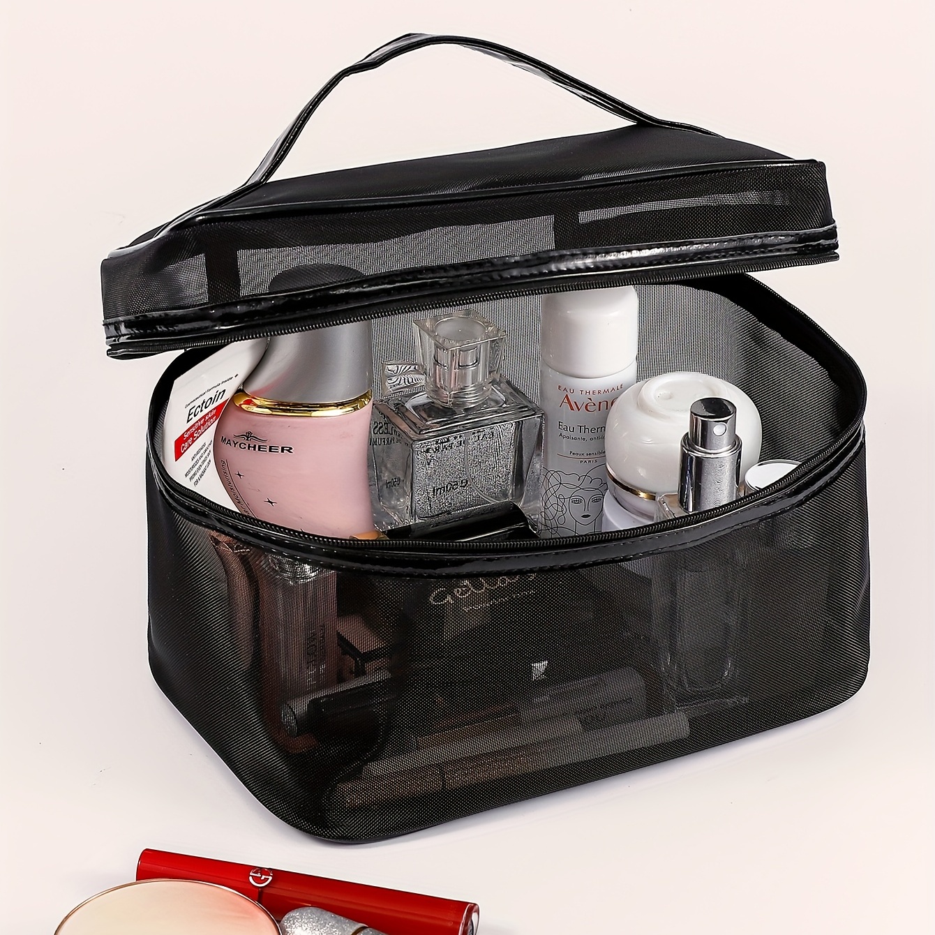 Mesh Handle Makeup Bag  Nylon Mesh Bag, Travel Makeup Bag