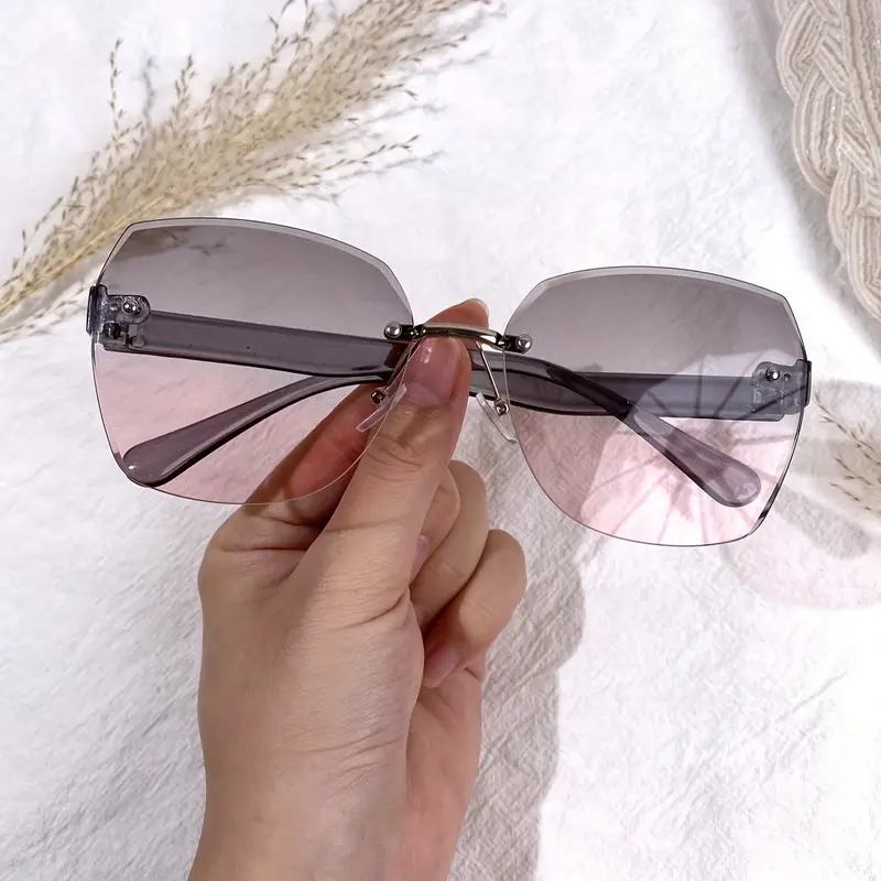 Fashionable Irregular Rimless Sunglasses For Women Vacation Beach