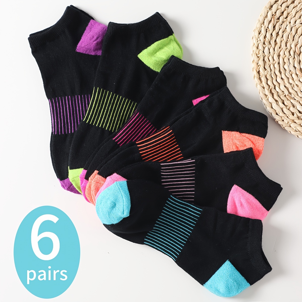 

6 Pairs Creative Color Block Socks, Comfy Knitted Men's Crew Sports Socks, Men's Stockings & Hosiery, All Seasons Outdoor