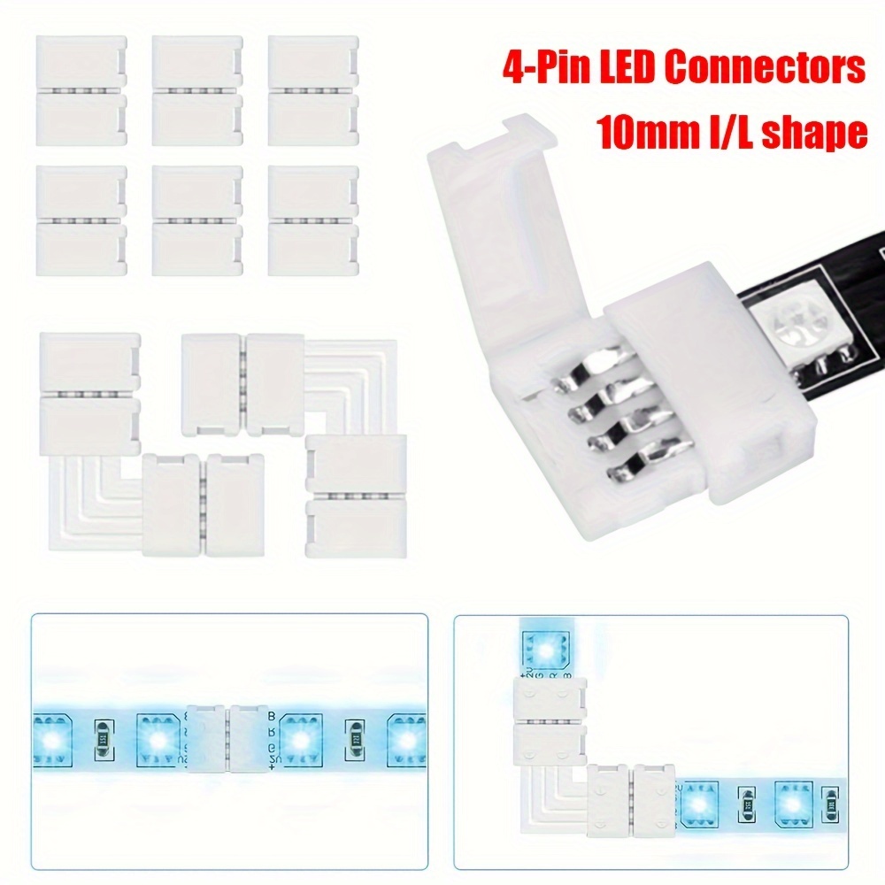 10mm 4P L-Forme Connecteur 5050 RGB 4 Conducteur LED Bande Lumière 10Pcs 