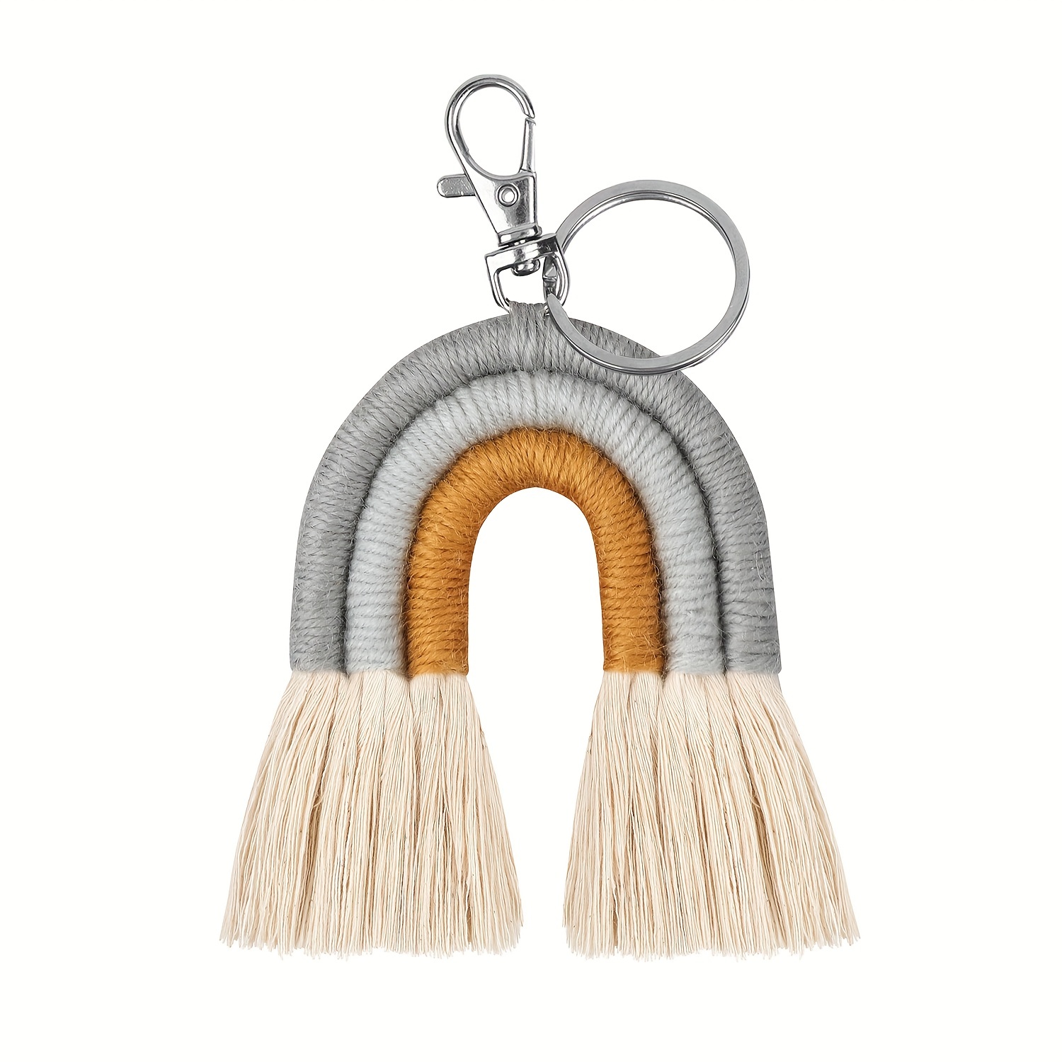 

Boho Rainbow Shape Keychain Cute Weaving Key Chain Ring Purse Bag Backpack Charm Car Hanging Pendant Women Daily Uses Gift