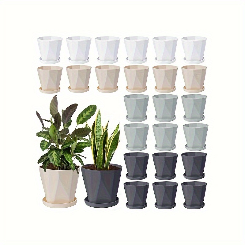 SUN-E Vasi per piante da interno Vasi per fiori 19,5/16,5/13CM Set di 3 vasi  per piante da esterno con fori di drenaggio e piattini Idea regalo  decorativa moderna (Rosa sakura) : 