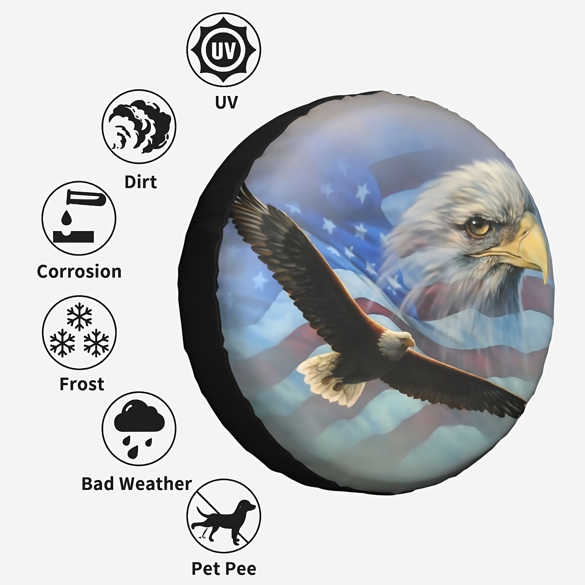 American Eagle Flag Spare Tire Cover Hubcaps, Waterproof Dust-proof Tire  Wheel Protector Universal Camper Accessories Fit For Trailer, Rv, Suv,  Camper Temu