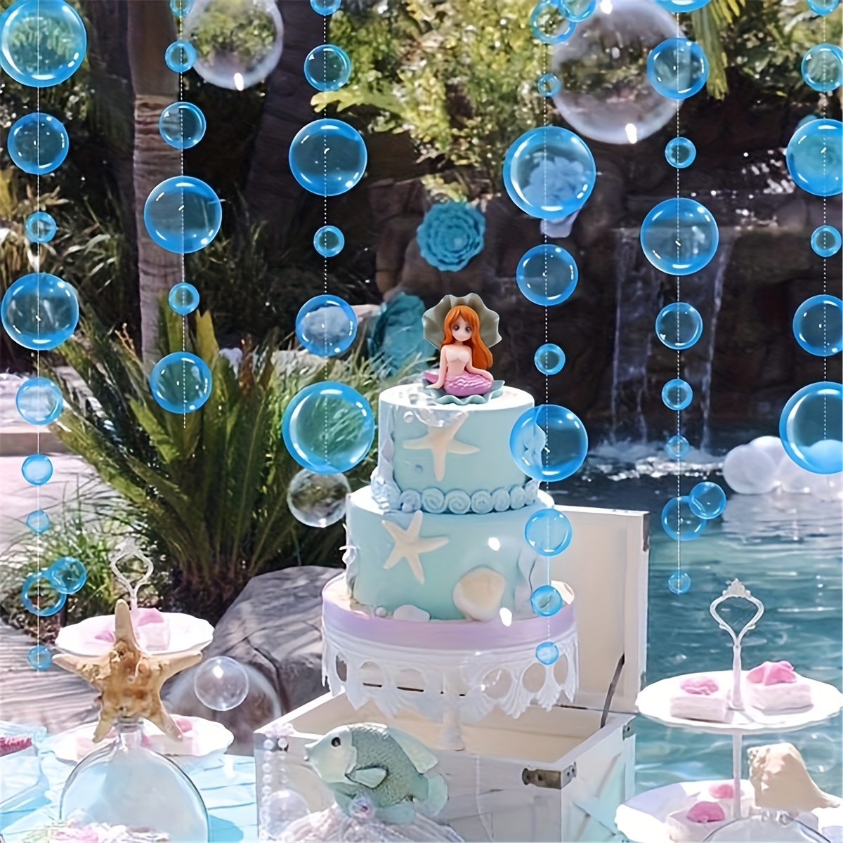 Flat Seabed White Bubble Garland Is Suitable for Little Mermaid Party Decoration. Transparent Floating Hanging Bubbles, Size: Large