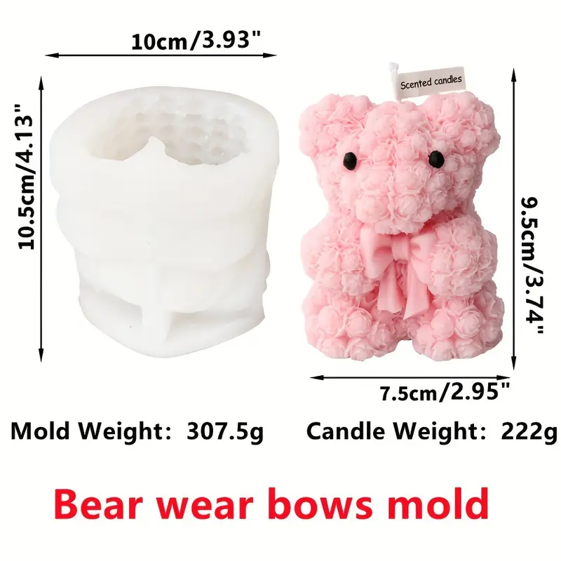 Rose Teddy Bear Silicone Candle Molds Valentine's Day Flower Bear