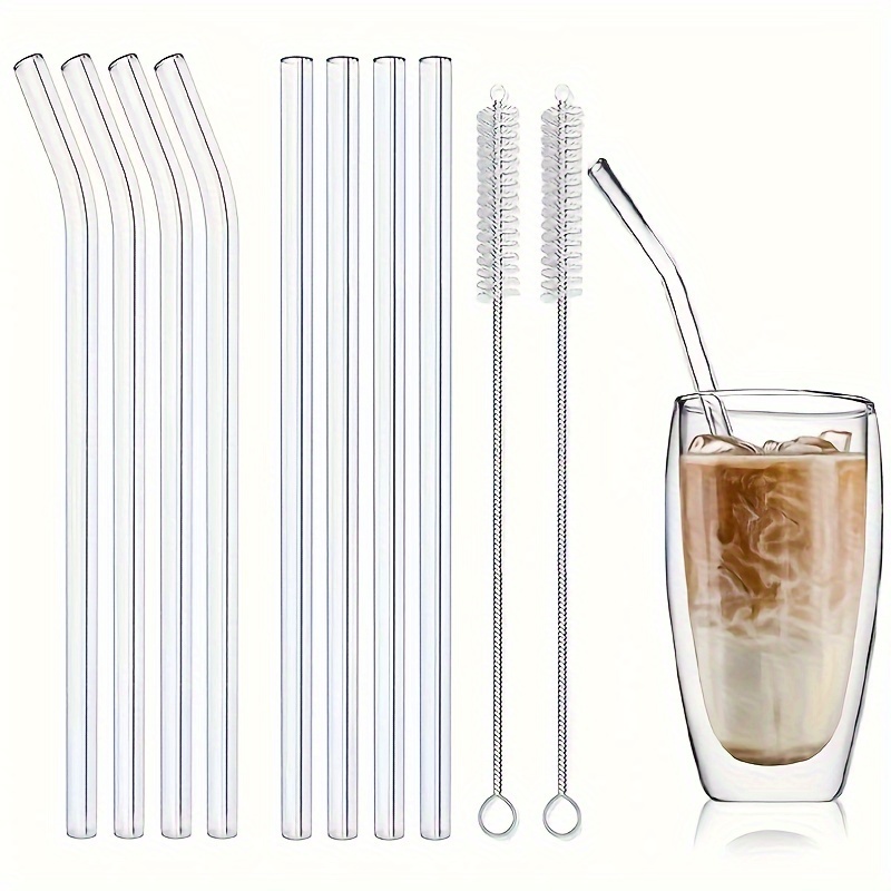High Borosilicate Glass Straws Eco Friendly Reusable Drinking with Brushes