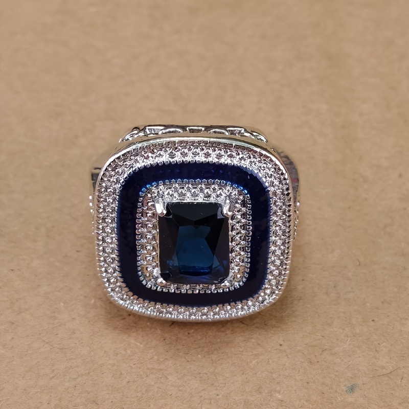 Men's Square Royal Zircon Wide Face Ring