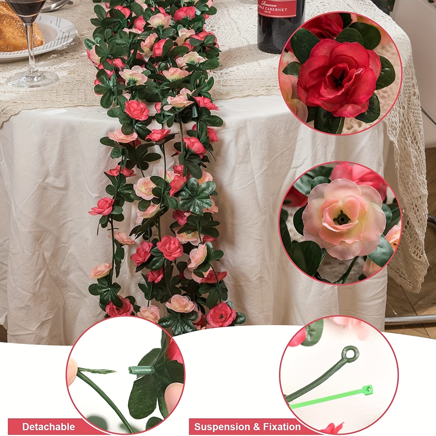 Artificial Rose Vine Flowers With Green Leaves Garland Hanging Fake Roses  Vine For Room Anniversary Wedding Birthday Christmas Wall Arch Decor Spring  Flower - Temu