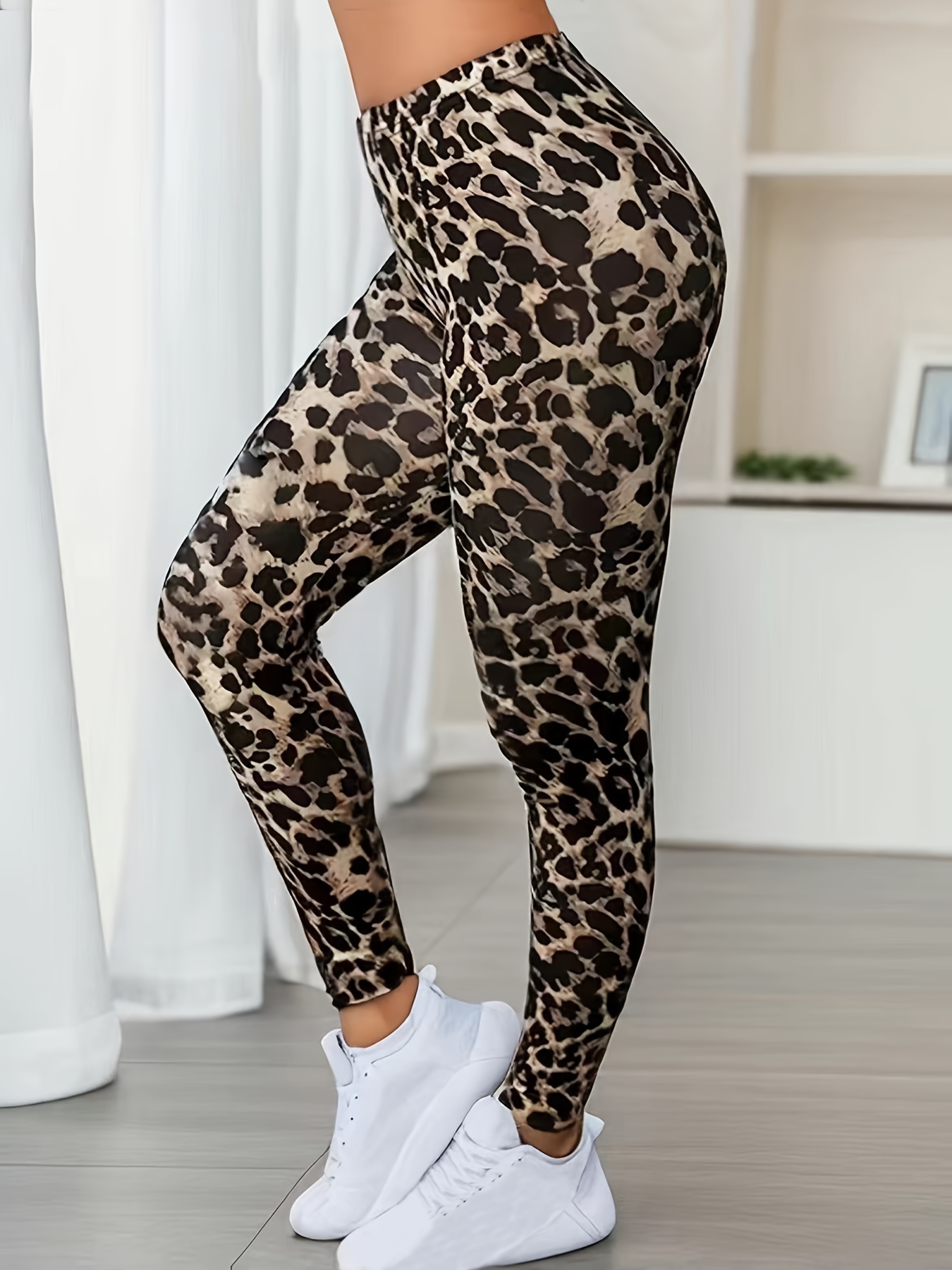 Plus Size Casual Leggings Women's Plus Leopard Print Elastic