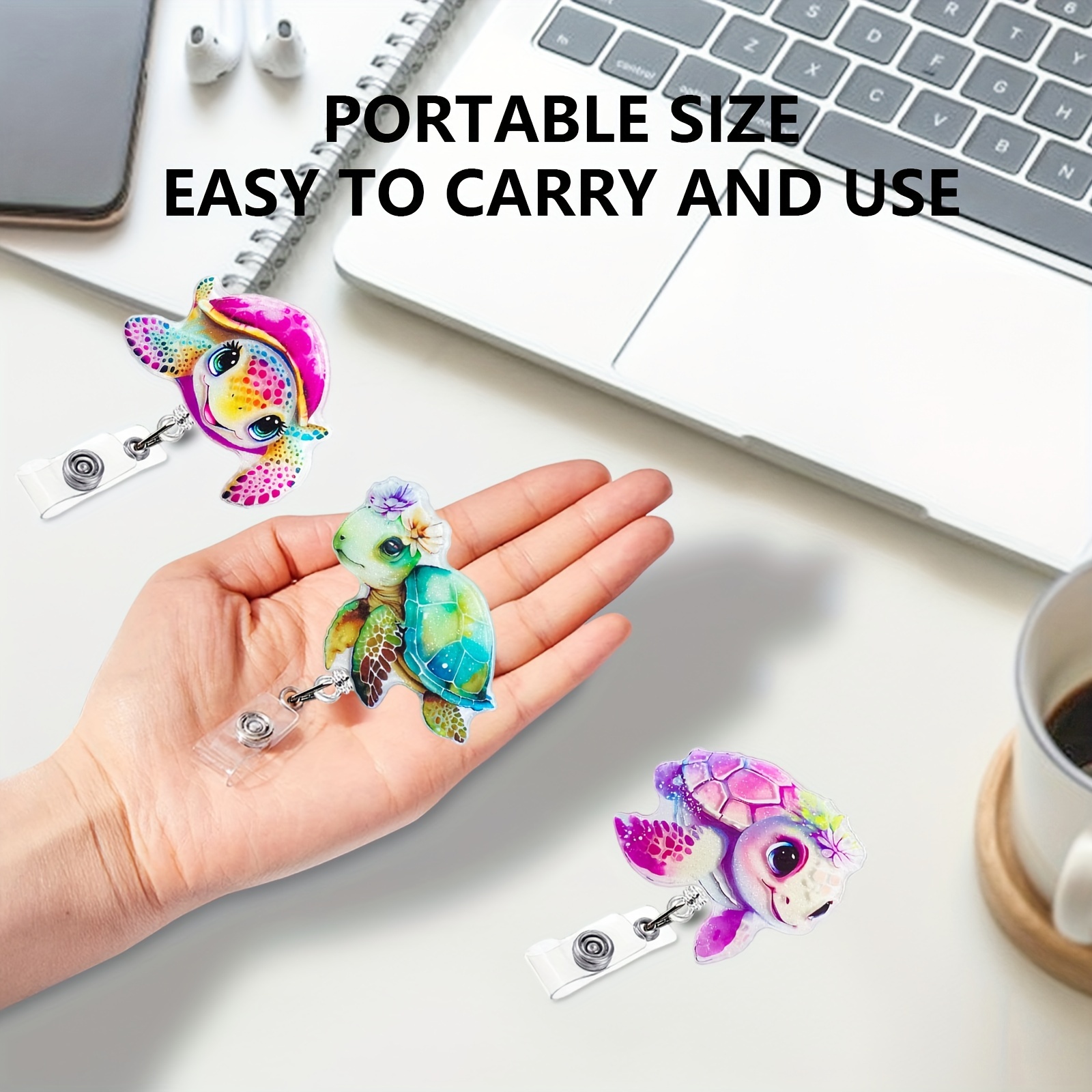 1Pc/3Pcs Acrylic Color Turtle Sea Creatures Retractable ID Badge Holder Reel, Perfect for Office Staff Teacher Doctor Nurse Gifts,Temu