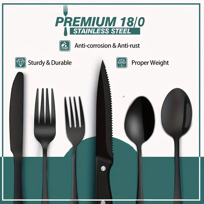 48-Piece Silverware Set with Steak Knives for 8, Stainless Steel Flatware  Cutlery Set For Home Hotel, Kitchen Utensils Set Include Fork Knife Spoon