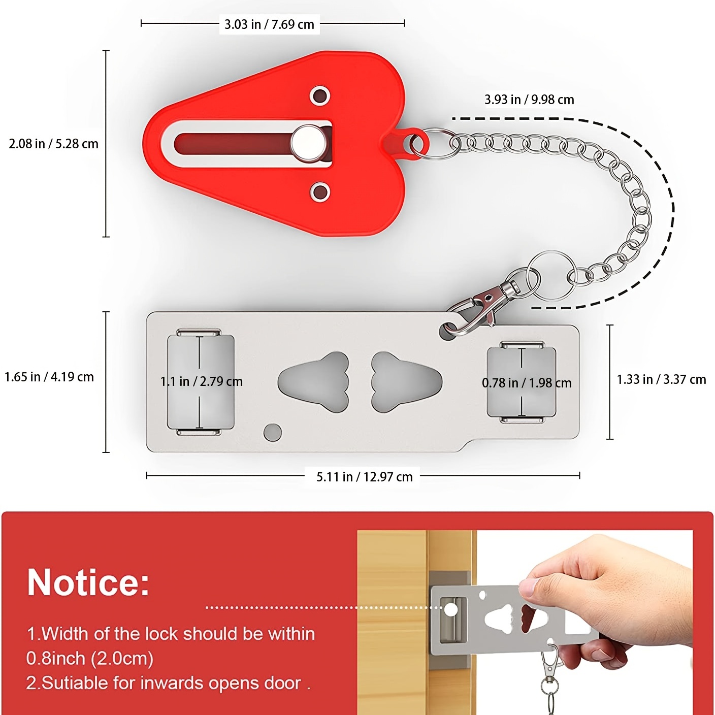 Addalock The Original Portable Door Lock for Travel & Home Security,  1-Piece Door Latch Lock for Houses, Apartments, Hotels, Motels, Dorms &  AirBnBs 
