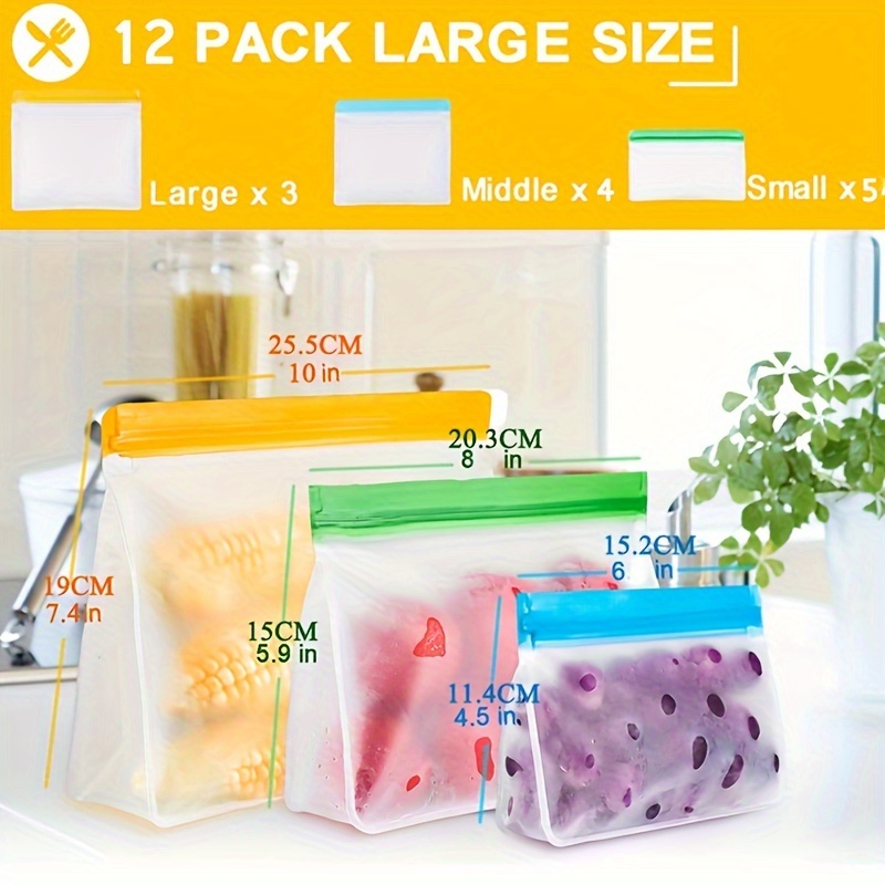 9 Pack Large Reusable PEVA Standing Food Storage Bags, Reusable Stand Up  Sandwich Bags, 3 Reusable Gallon Bags + 3 Reusable Freezer Bags + 3  Reusable Snack Bags for Meat, Fruit, Cereal, Snacks,Toy,Cosmetic