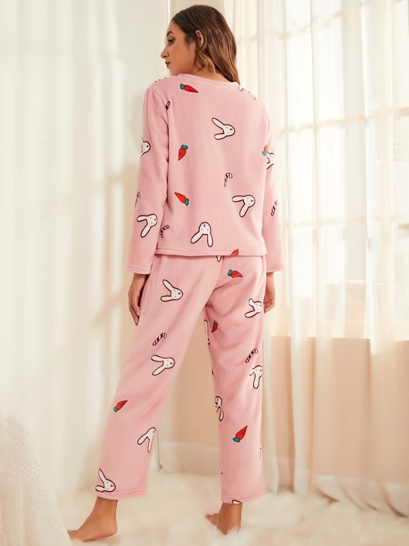Project Retro Womens 2-Piece Pajama Set,Long Pajama Pants Soft Lovely Sweet  Autumn Cute Cartoon Print Long Sleeved Pajama Set Cotton YJ 