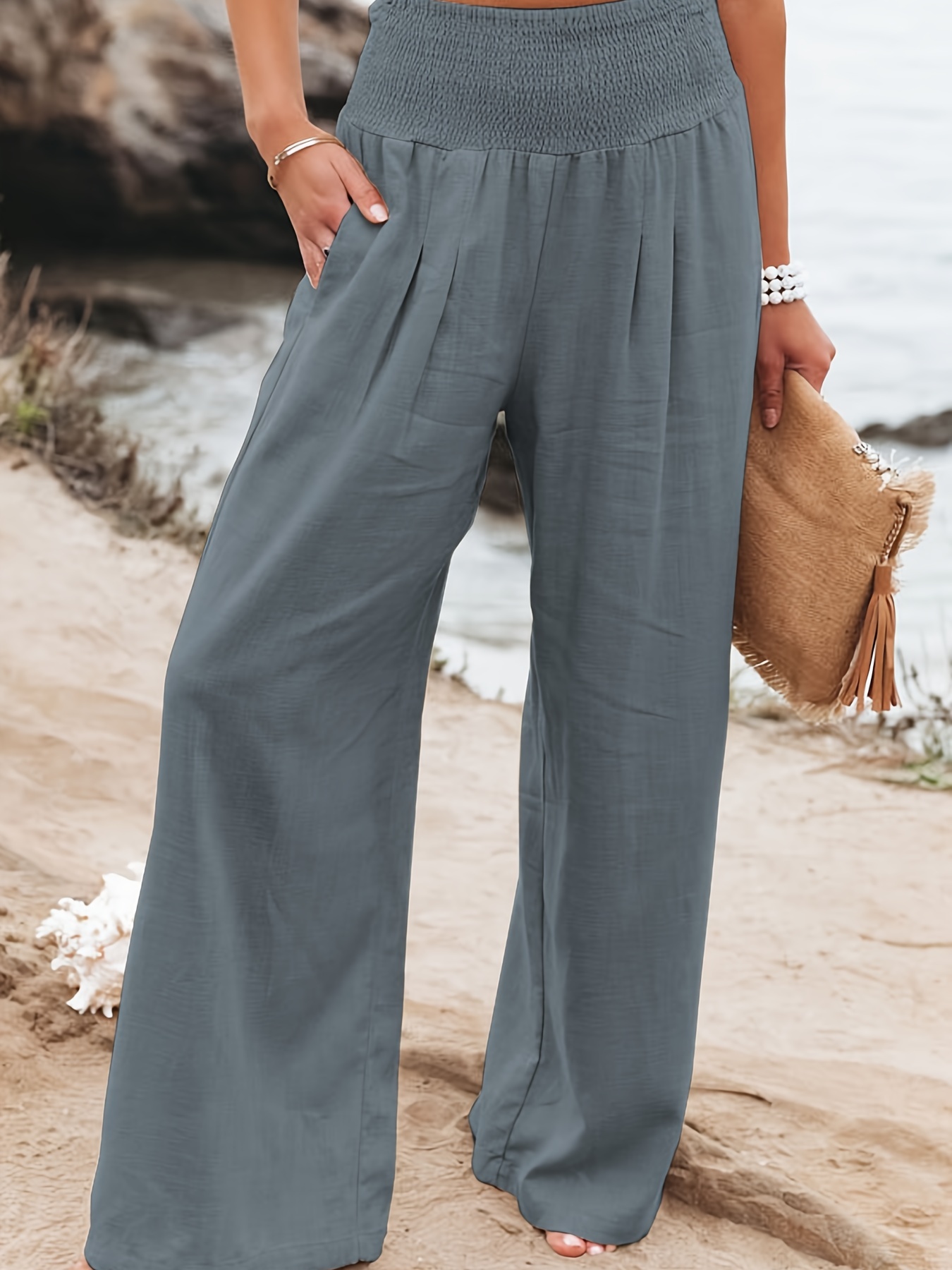 Zanvin Fall Clothes for Women Savings! Women's Fashion Casual Full-Length  Loose Pants Solid High Waist Trousers Long Straight Wide Leg Pants Gray XL