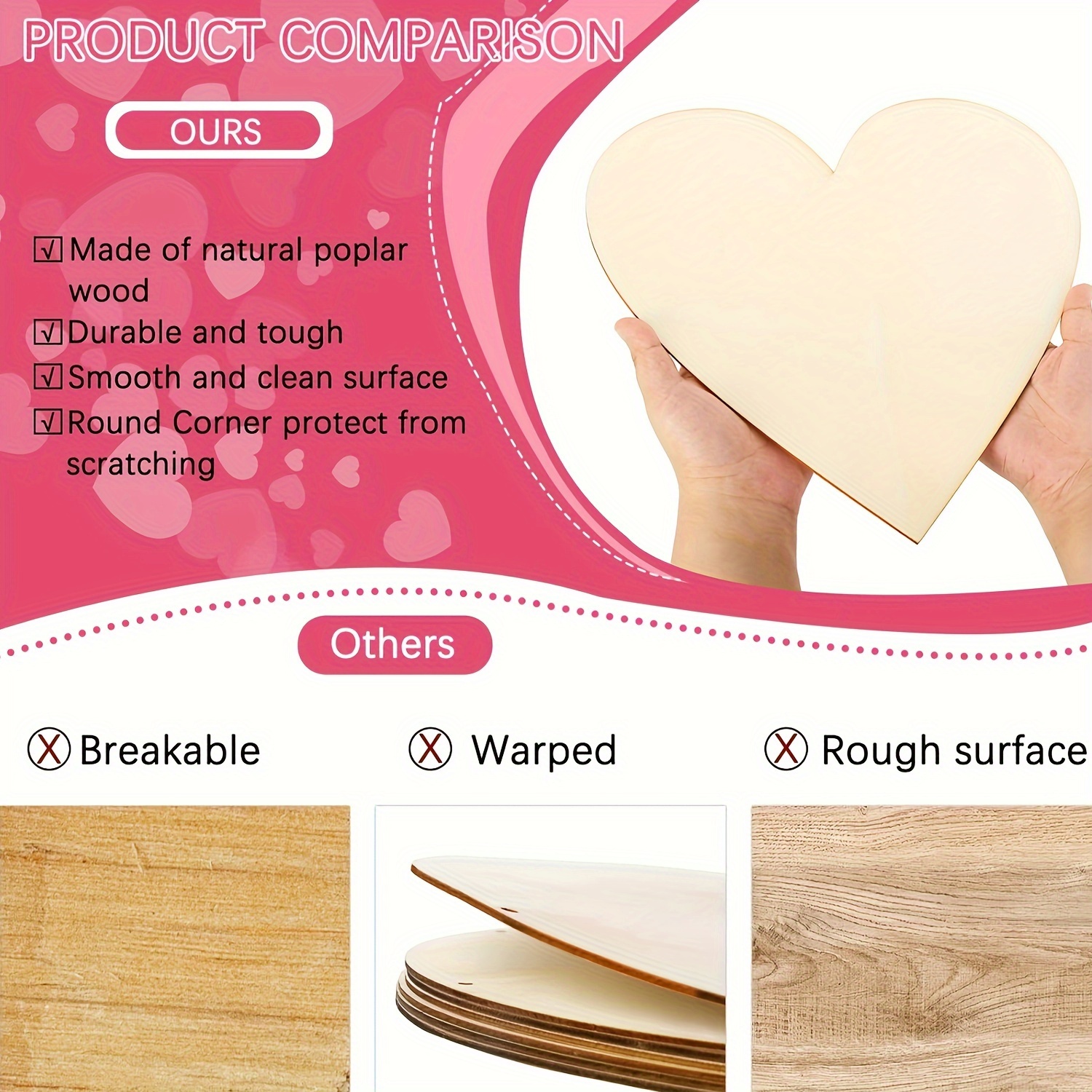 10 Pcs Unfinished Blank Wooden Hearts for Crafts,Heart-Shaped Wood