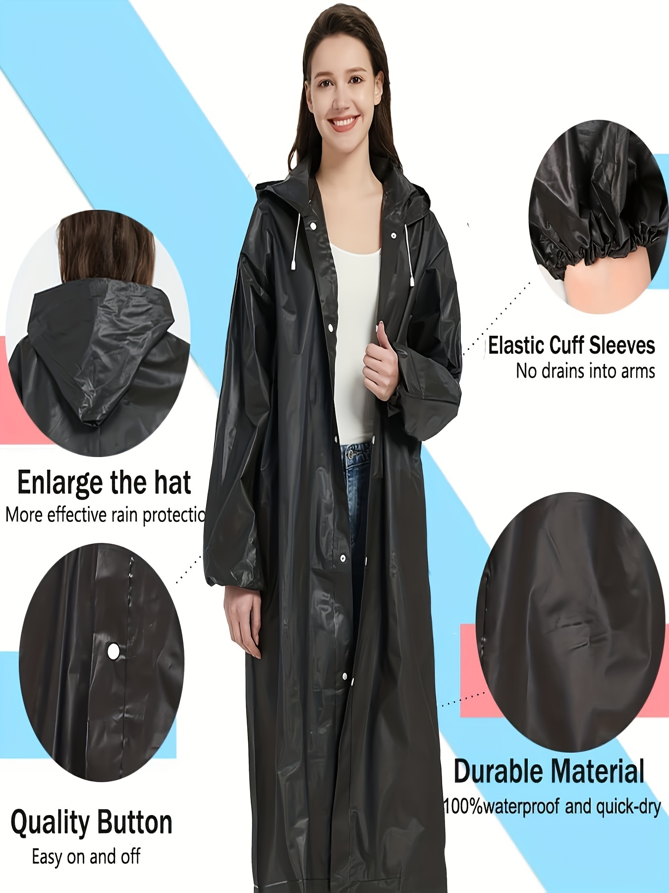 Hooded Raincoats Adults Reusable Eva Rain Ponchos - Temu