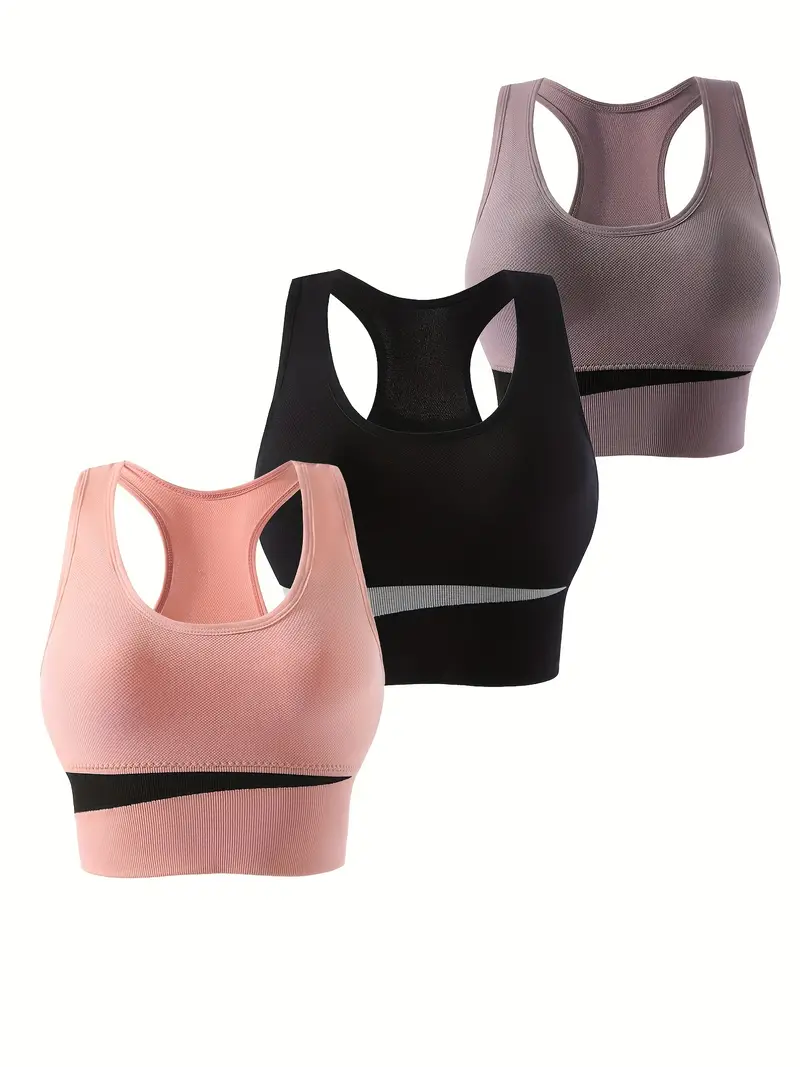 Colorblock Sports Bras Comfy Breathable Racer Back Wireless - Temu