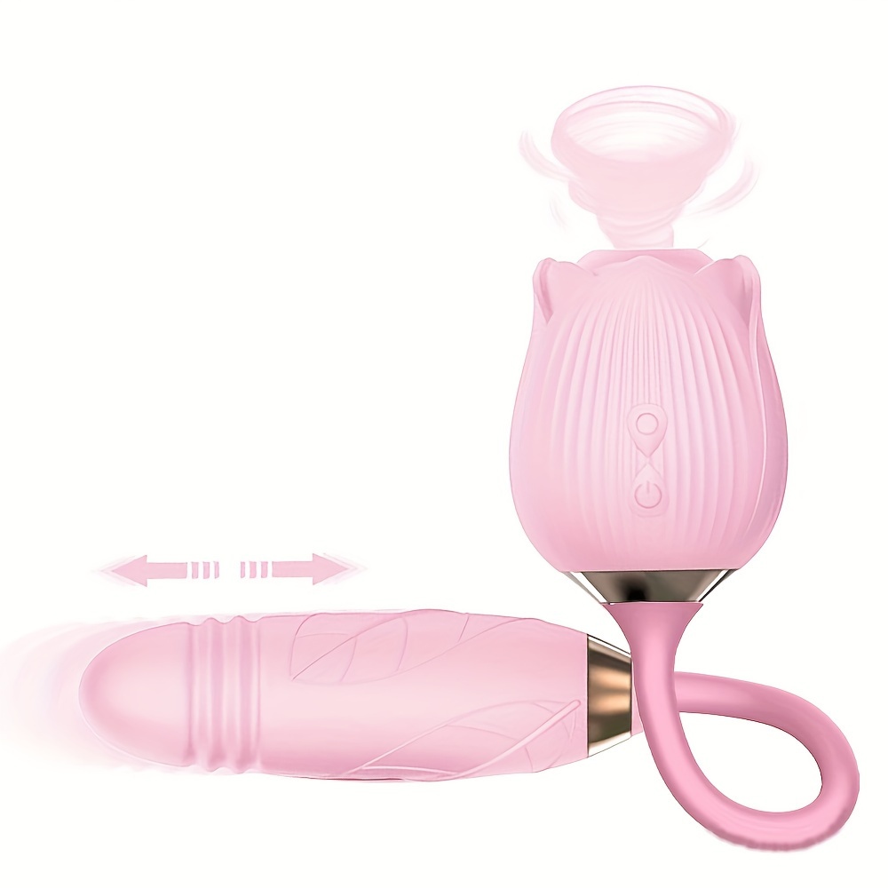 1pc 2 in 1 Rose G Spot Vibrator Toy 10 Sucking Mode And 10 Telescopic Modes Waterproof Design Vibrating Thrusting Clitoris Stimulator Vaginal And Anal Sex Toy Women Couples Rose Vibrator Gift For