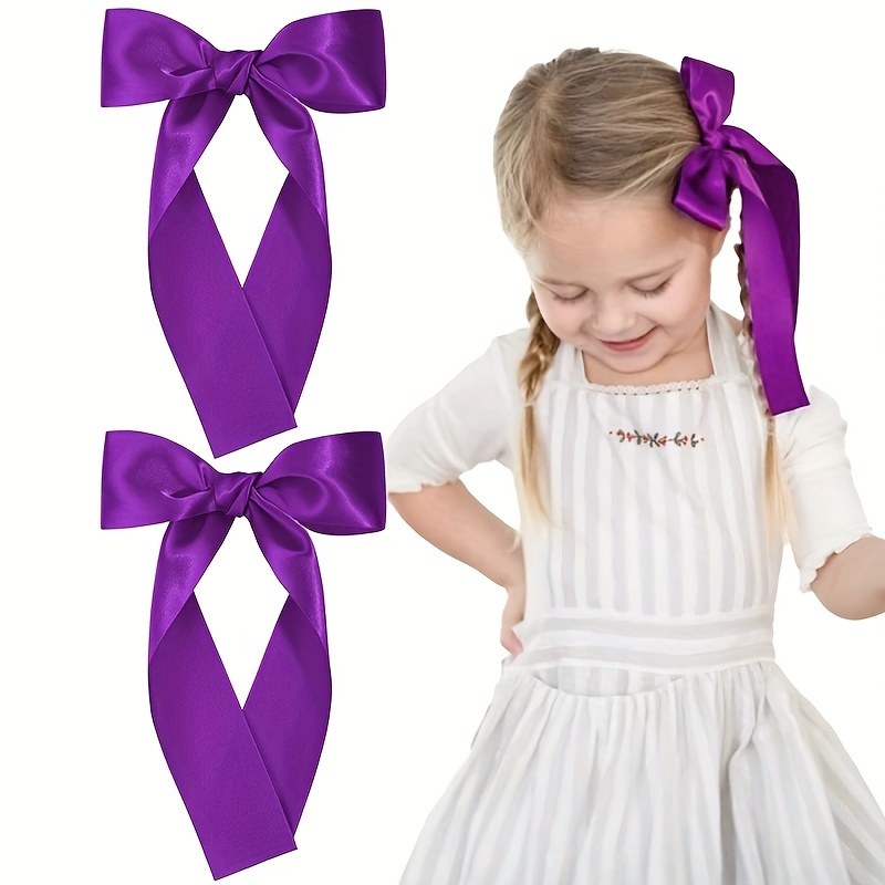 Long Ribbon Hair Bows For Girls Hair Clip Silk Hair Bow - Temu Australia