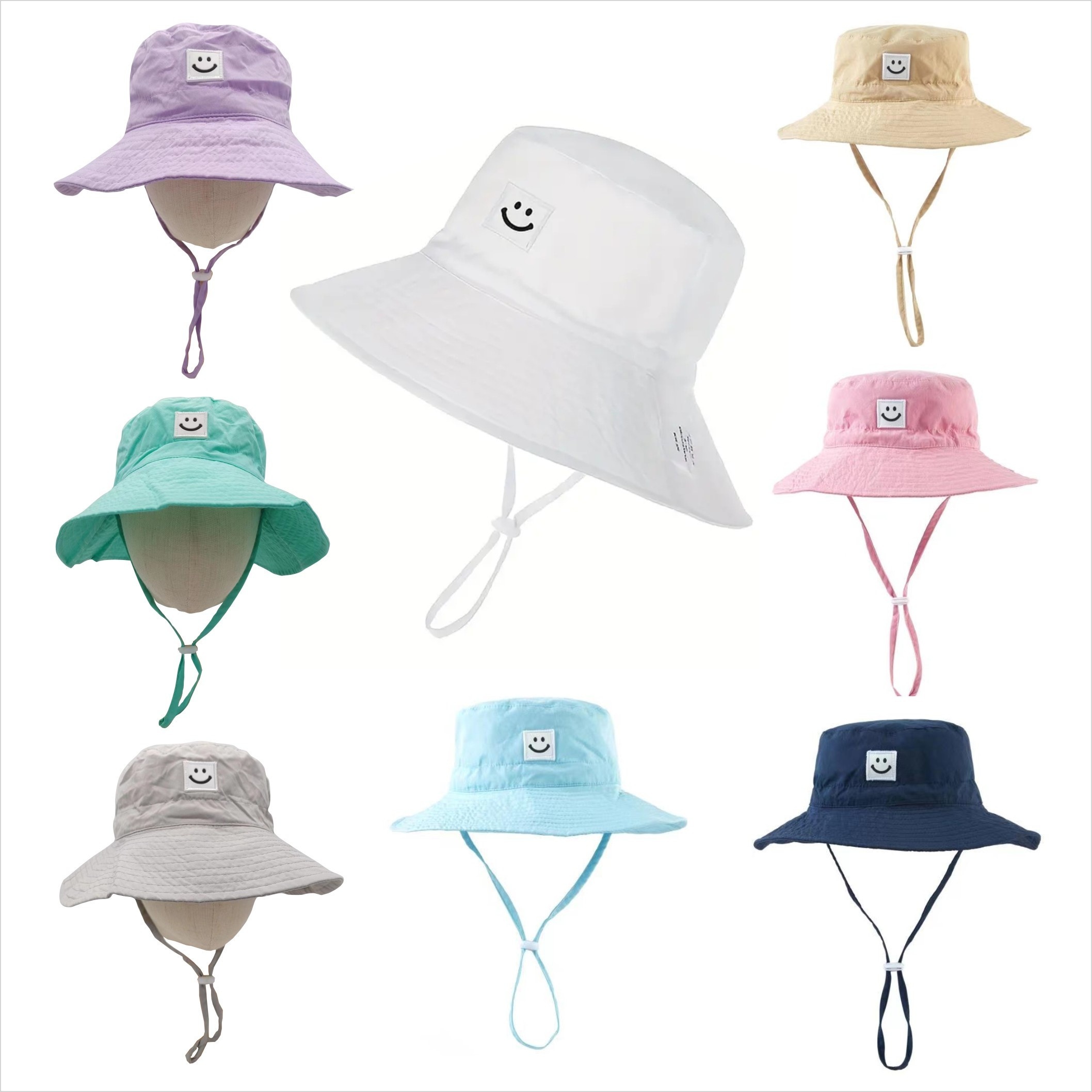 Children's Cute Sunshade Bucket Hat Smile Face Sun Hat - Temu Canada