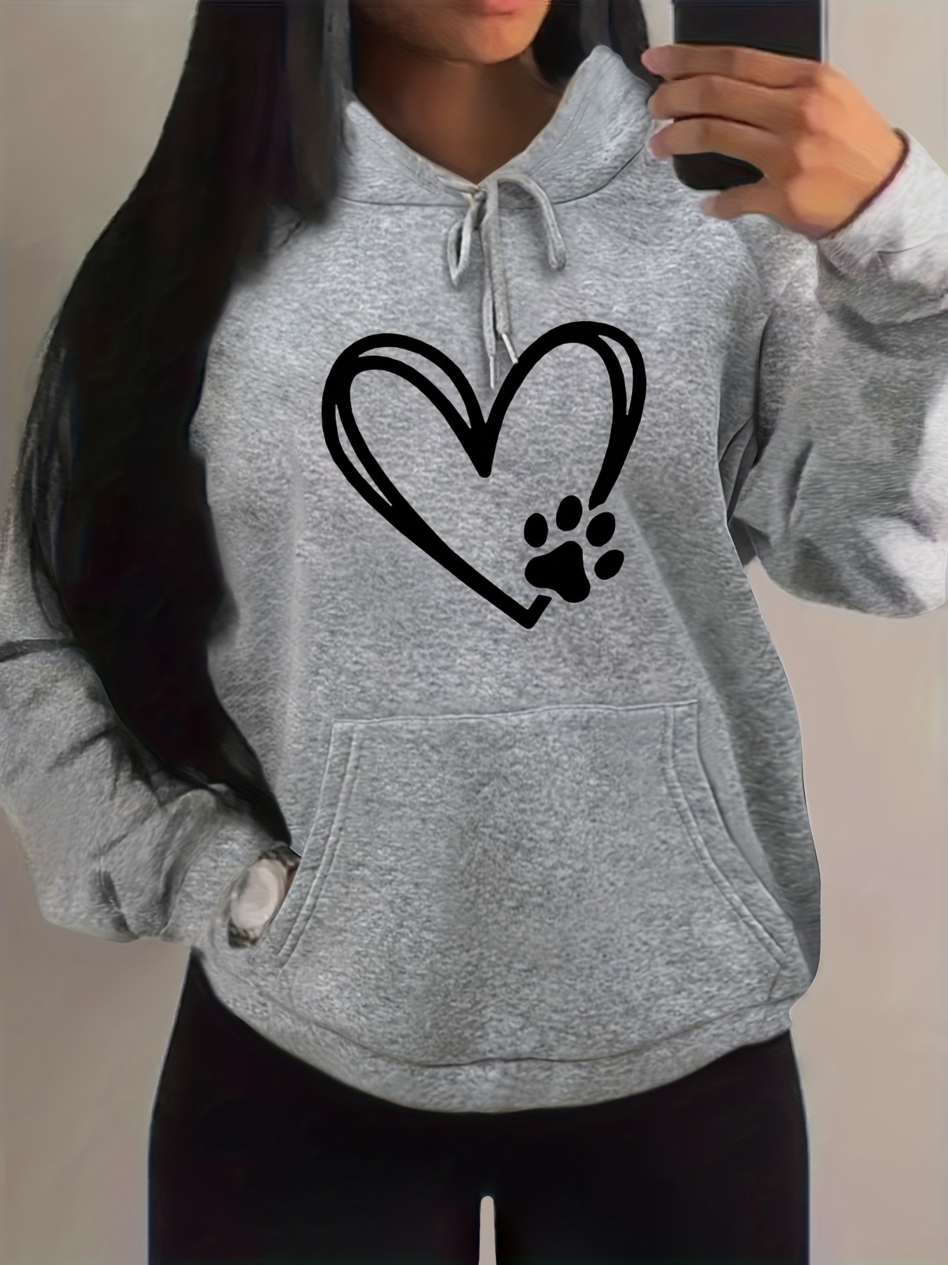 Dog Paw Heart Printed Sweatshirts for Women Waffle Knit Cute Hoodies  Drawstring Pullover Tops Comfy Fall Clothes Outfits