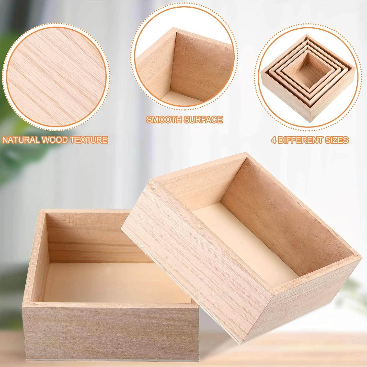 Paquete de 2 cajas de madera con tapa deslizante, caja de almacenamiento de  madera natural sin terminar, caja de madera natural en blanco para caja de