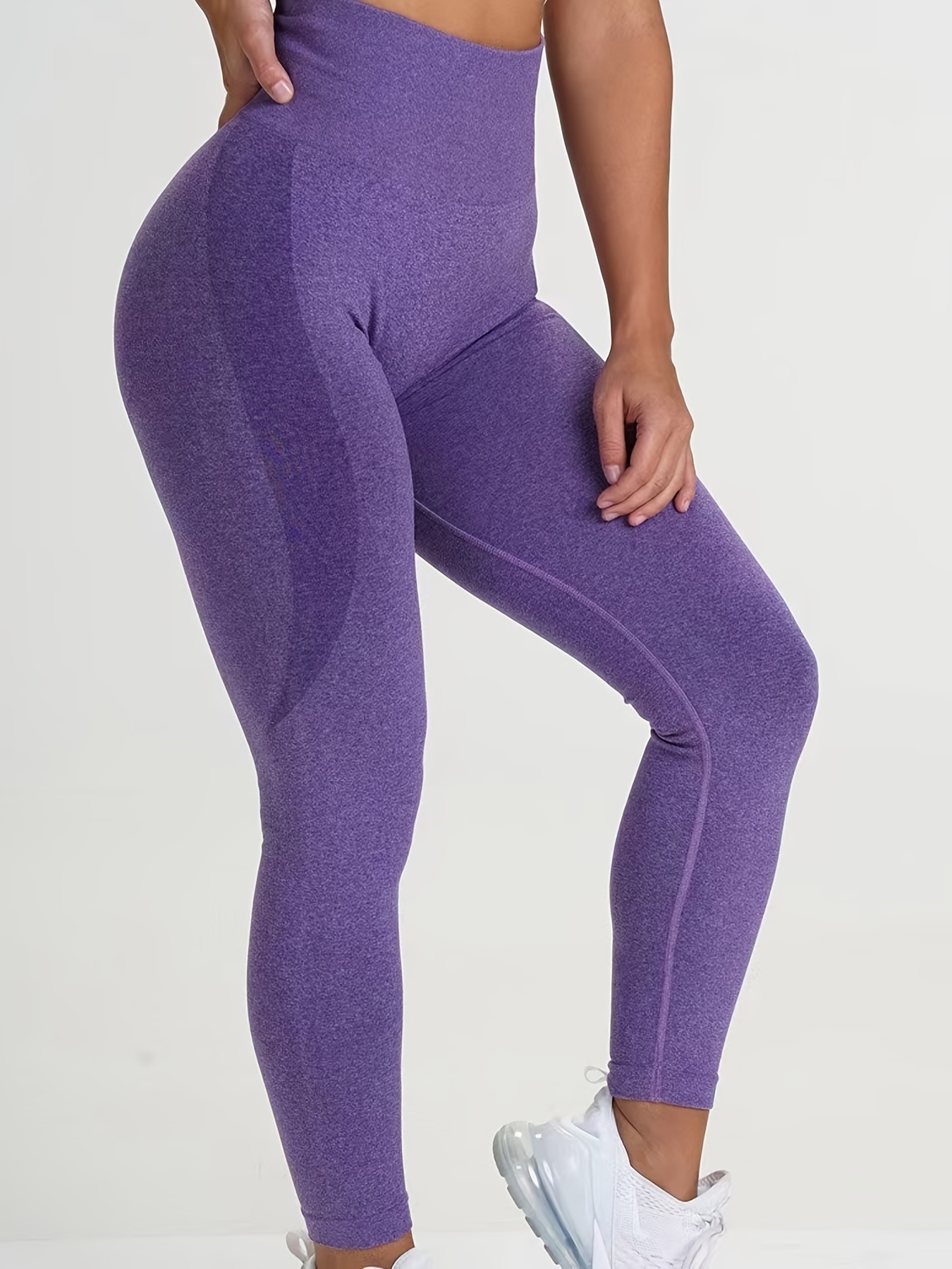 JWZUY Women's Color-blocking High-waisted Hip Lifting Exercise Fitness  Tight Yoga Pants Purple XXL