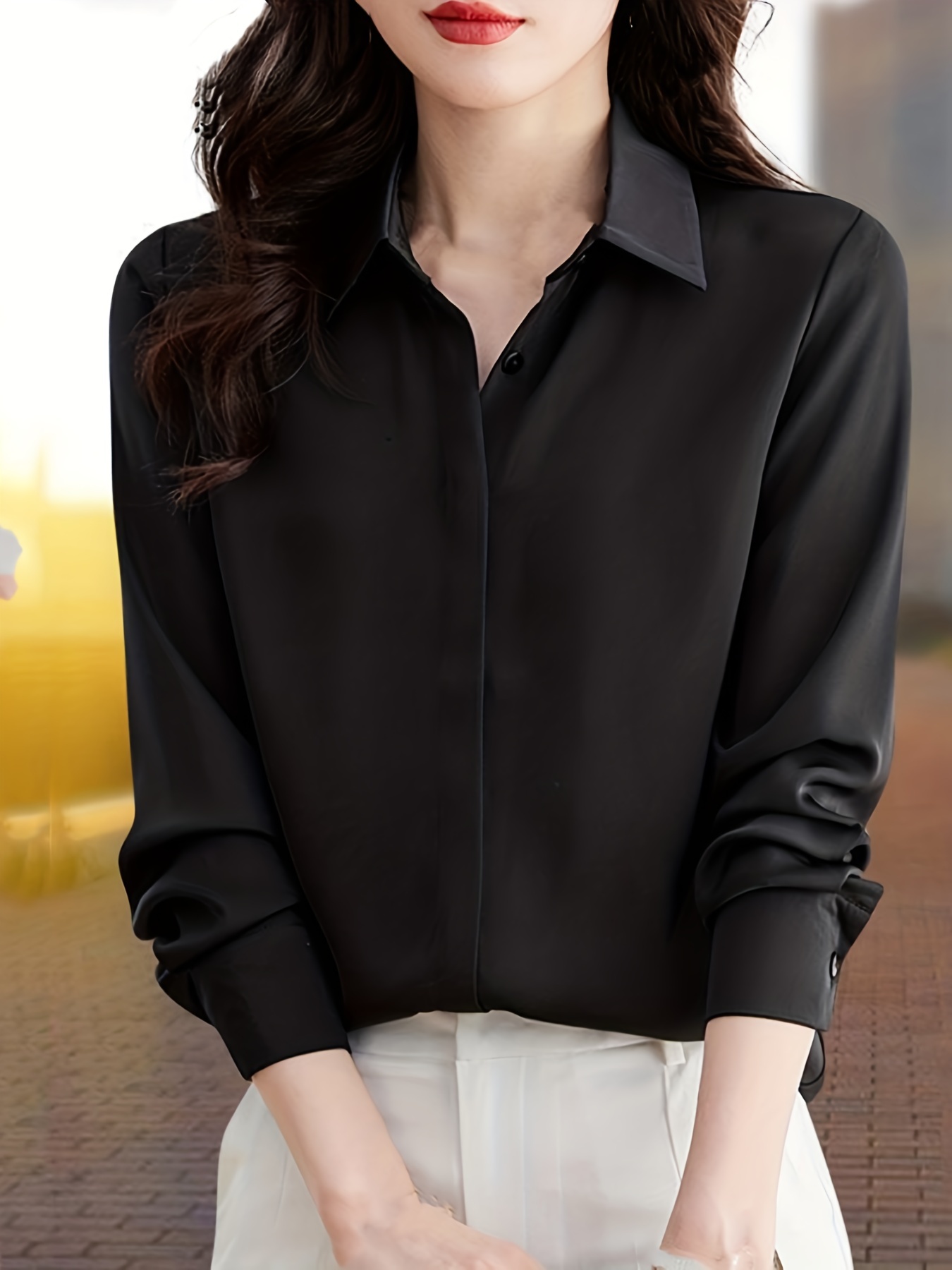 chinese dress ladies Donna Karan Weekend Women's Button-Down Shirt - Black main image 0