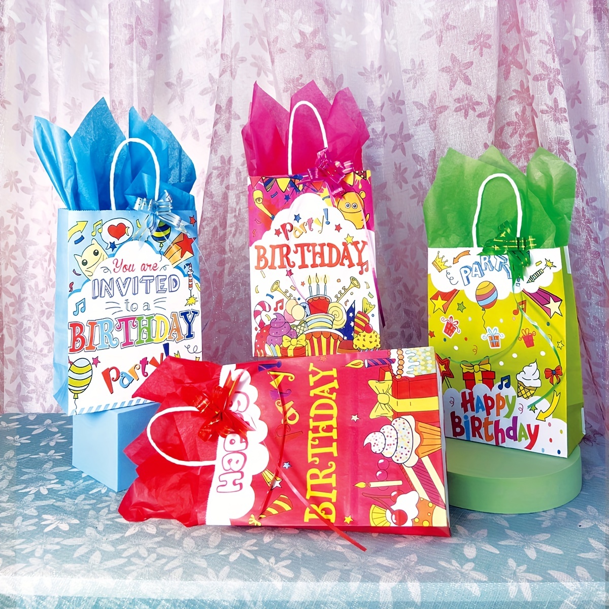 Bolsa de papel de feliz cumpleaños con asa para niños, regalo de