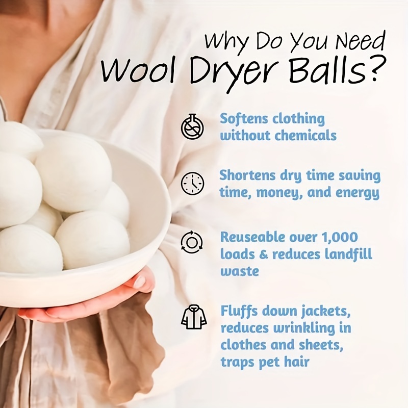 Wool Dryer Balls - Natural Fabric Softener, Reusable, Reduces