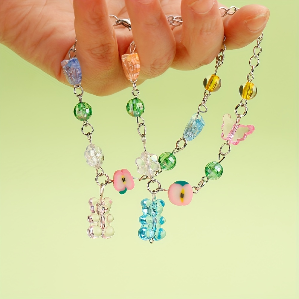Y2K Style Bear Shape Beads Resin Beaded Bracelet Lovely Party Jewelry, Jewels,Temu