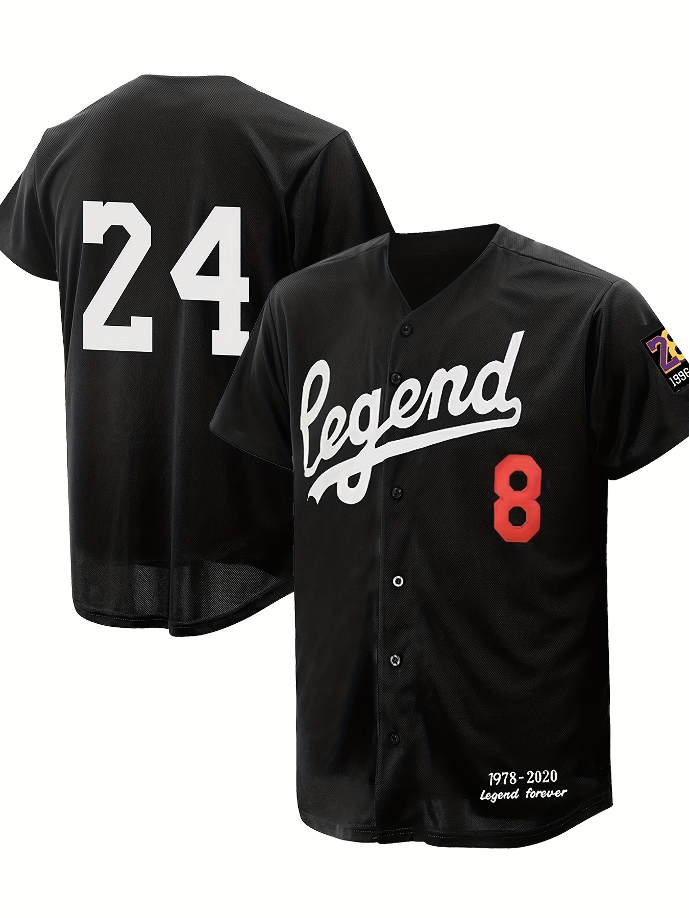 Men's Classic Design Legend 8 Baseball Jersey, Athletic Button Up Short Sleeve Baseball Shirt for Training Competition S-3XL,Temu