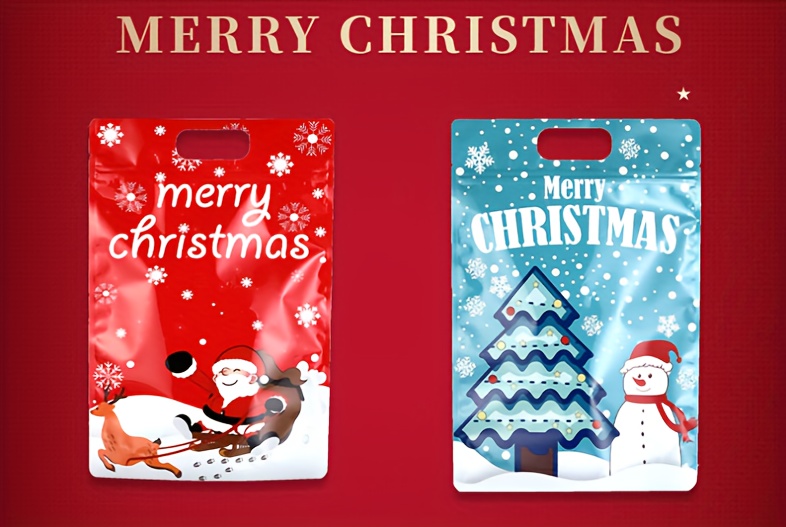 Set of Christmas Holiday Treat Bags with Zip Lock - 3 Assorted Styles