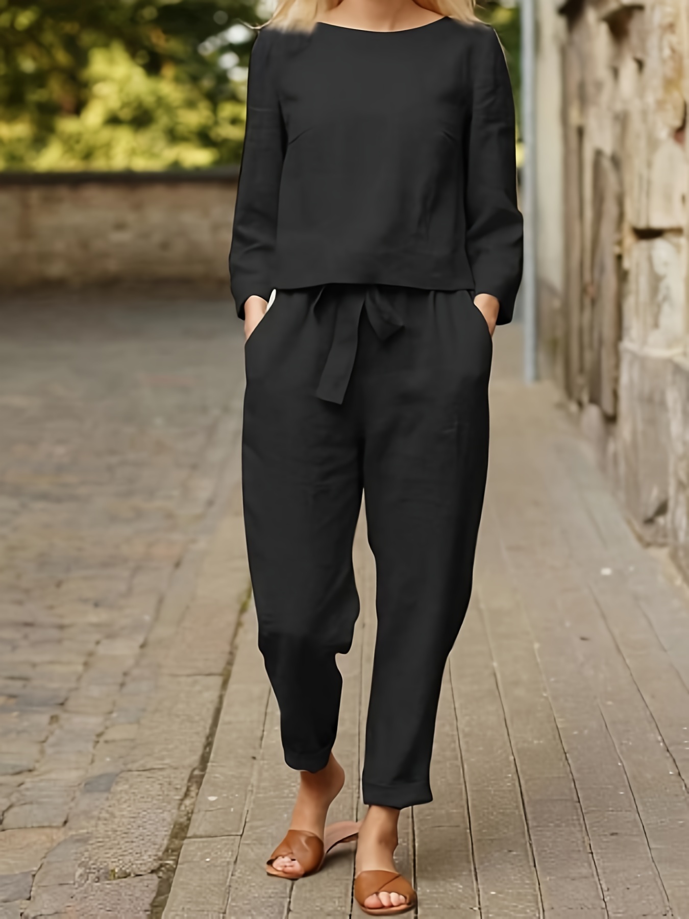 Fall new women's black two-piece suit loose large size blouse tooling casual  pants