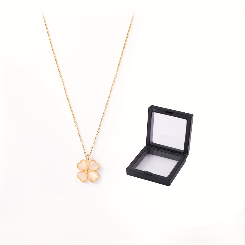 Square Shape Pendant Necklace with Four Leaf Clover Shape Pattern Adjustable Neck Jewelry, Jewels Good Lucky Jewelry for St. Patrick's Day,Temu