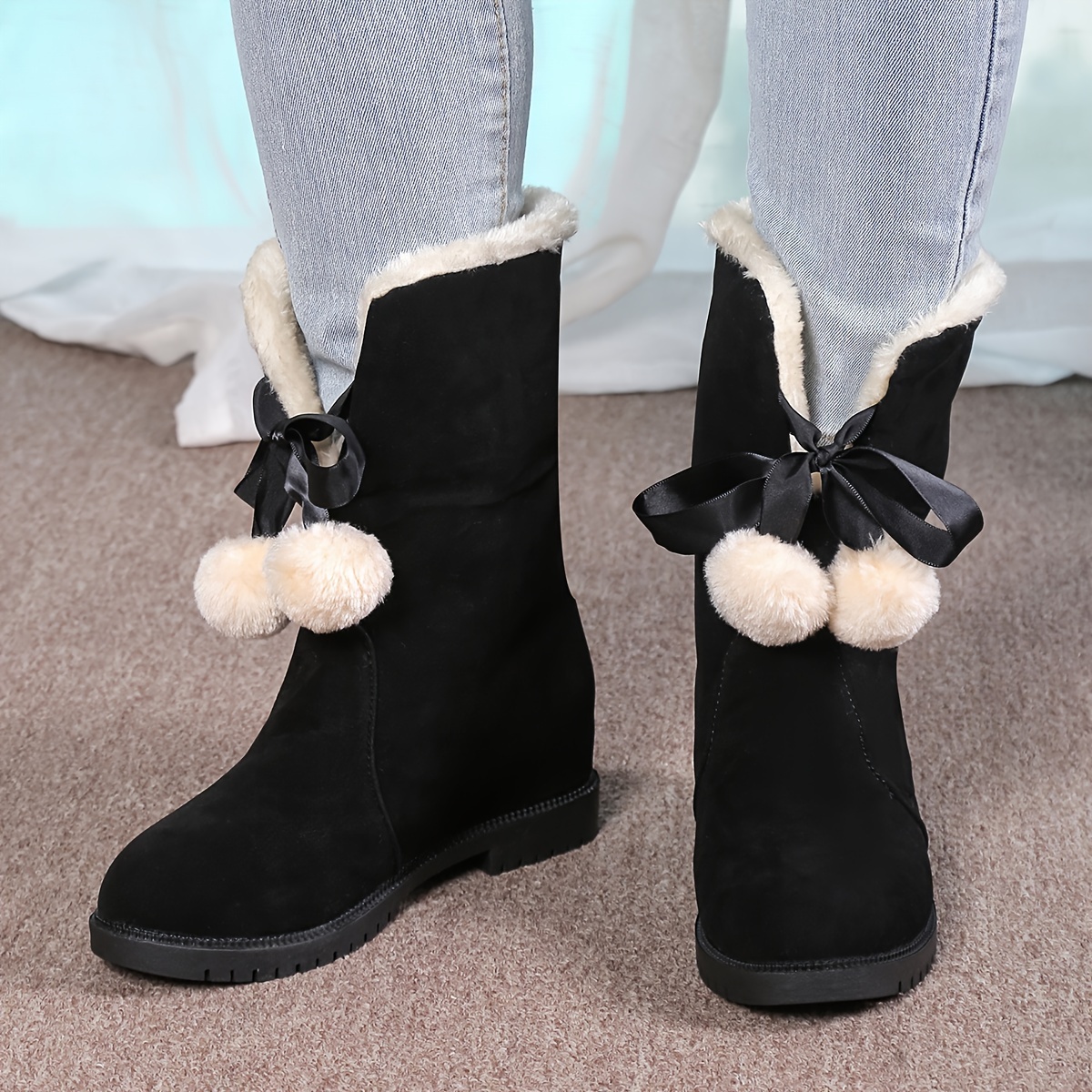 Womens boots with pom on sale poms