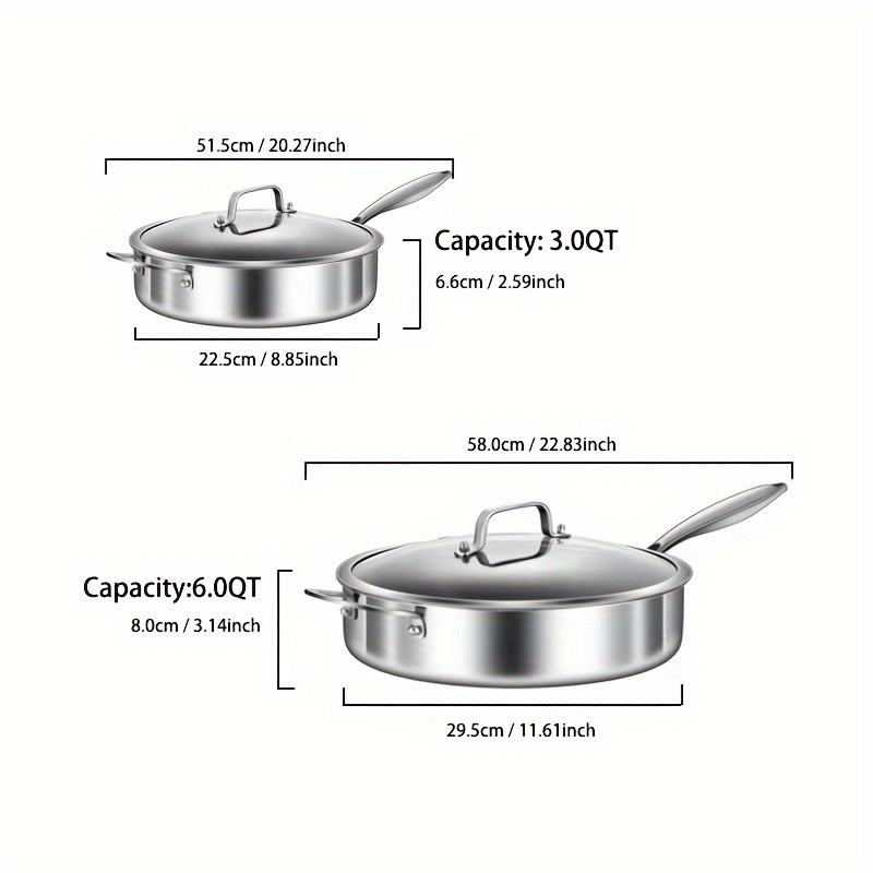 1pc Sartén Salteado Acero Inoxidable Tri ply Olla Cocina - Temu